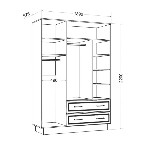 Шкаф трёхдверный с ящиками Ханна