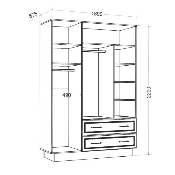 Шкаф трёхдверный с ящиками Ханна