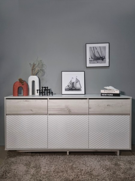 Комодино MODERNO-1800 В-2, Сосна Лапландия, Ф-4 Меренга мат