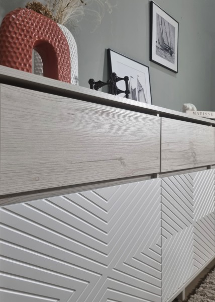 Комодино MODERNO-1800 В-2, Сосна Лапландия, Ф-4 Меренга мат